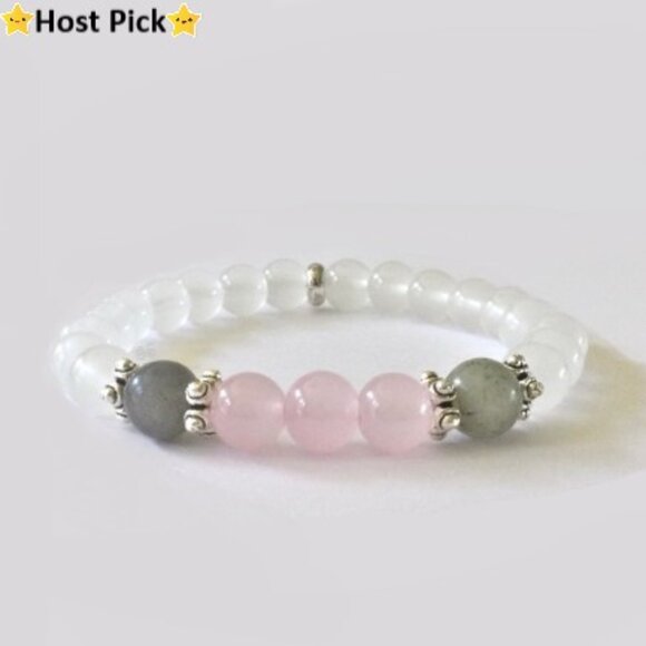 None Jewelry - Moonstone Labradorite Rose Quartz Healing Bracelet Stretch w/ Silver Accents NWT